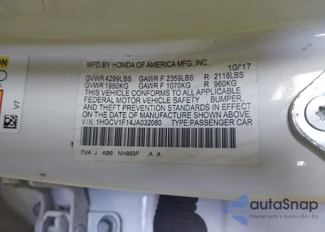 2018 Honda Accord Lx from USA, damaged, VIN 1HGCV1F14JA032080